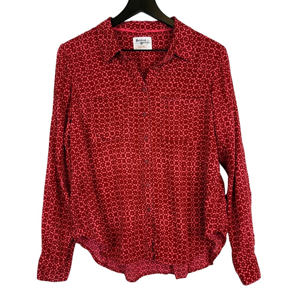 Holding Horses Anthropologie Sammie Button Down Red Spotted Shirt Blouse - S